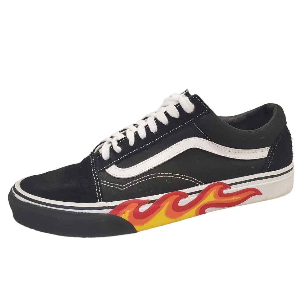 Vans Off The Wall flame skater sneakers Size 10.5 Black Suede Lace Up